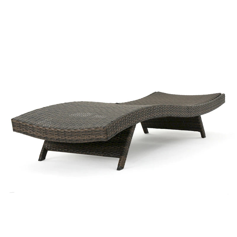 Chaise longue Mach, en rotin tressé de couleur moka pour l'extérieur, courbée, 200 cm