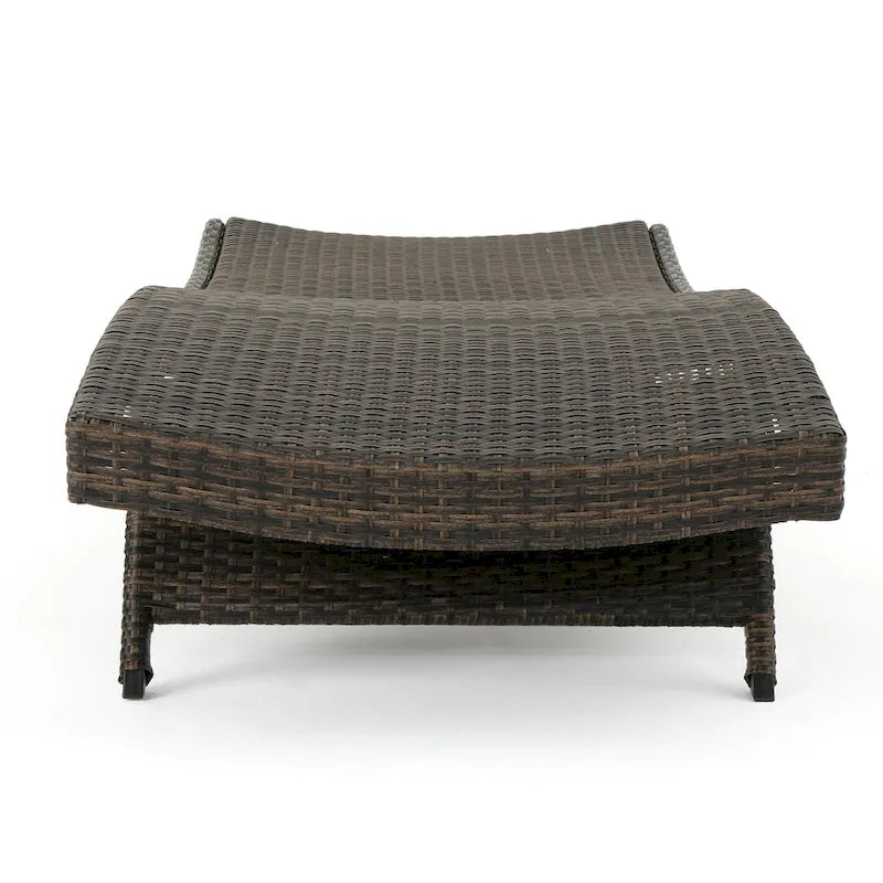Chaise longue Mach, en rotin tressé de couleur moka pour l'extérieur, courbée, 200 cm