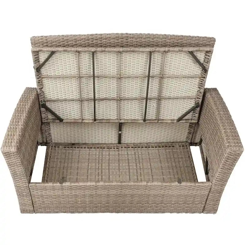 Ensemble de mobilier de patio 4 pièces, ensemble de conversation extérieur toutes saisons, canapé d'angle en osier avec ottoman et coussins