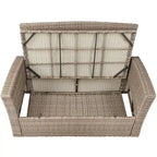 Ensemble de mobilier de patio 4 pièces, ensemble de conversation extérieur toutes saisons, canapé d'angle en osier avec ottoman et coussins