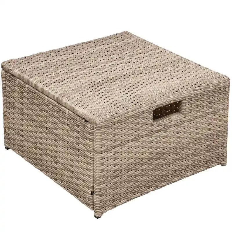 Ensemble de mobilier de patio 4 pièces, ensemble de conversation extérieur toutes saisons, canapé d'angle en osier avec ottoman et coussins