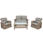 Ensemble de mobilier de patio 4 pièces, ensemble de conversation extérieur toutes saisons, canapé d'angle en osier avec ottoman et coussins