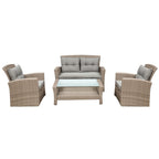 Ensemble de mobilier de patio 4 pièces, ensemble de conversation extérieur toutes saisons, canapé d'angle en osier avec ottoman et coussins