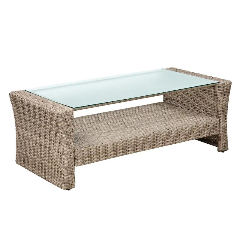 Ensemble de mobilier de patio 4 pièces, ensemble de conversation extérieur toutes saisons, canapé d'angle en osier avec ottoman et coussins