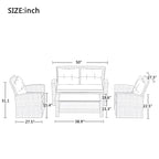 Ensemble de mobilier de patio 4 pièces, ensemble de conversation extérieur toutes saisons, canapé d'angle en osier avec ottoman et coussins