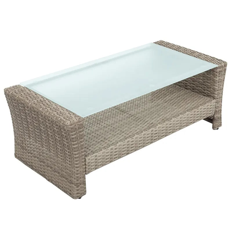 Ensemble de mobilier de patio 4 pièces, ensemble de conversation extérieur toutes saisons, canapé d'angle en osier avec ottoman et coussins