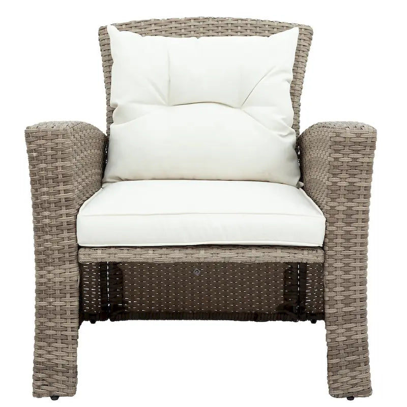 Ensemble de mobilier de patio 4 pièces, ensemble de conversation extérieur toutes saisons, canapé d'angle en osier avec ottoman et coussins