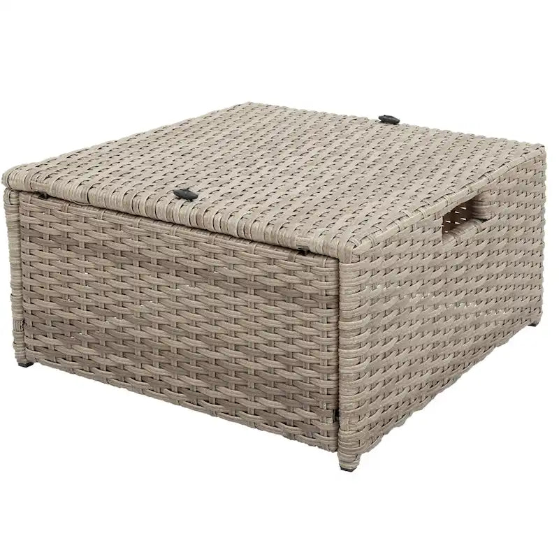 Ensemble de mobilier de patio 4 pièces, ensemble de conversation extérieur toutes saisons, canapé d'angle en osier avec ottoman et coussins