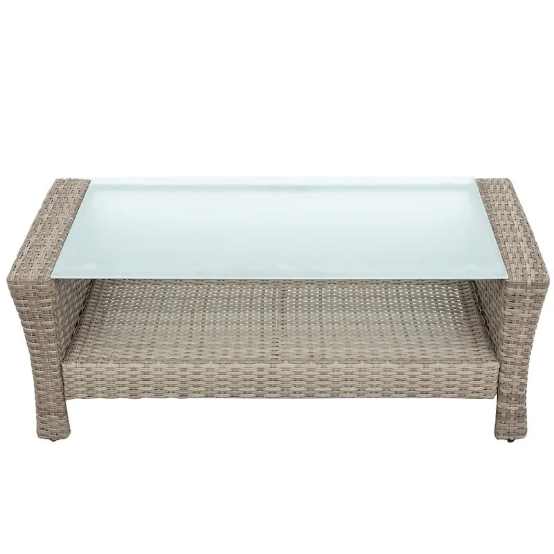 Ensemble de mobilier de patio 4 pièces, ensemble de conversation extérieur toutes saisons, canapé d'angle en osier avec ottoman et coussins