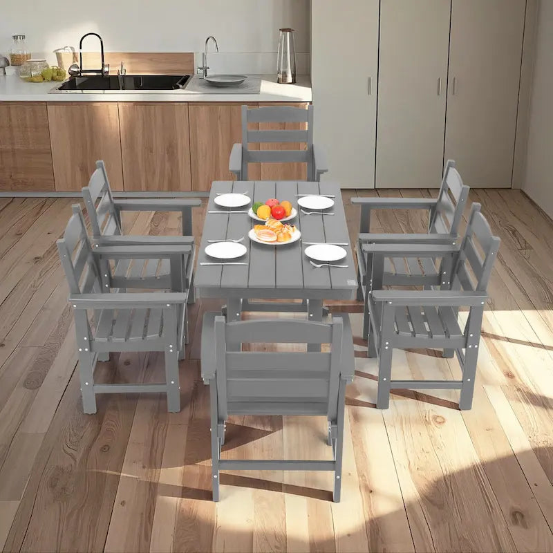 Ensemble de salle à manger d'extérieur 7 pièces, mobilier de jardin pour terrasse résistant aux intempéries avec 6 chaises, ensemble table et chaises de jardin d'extérieur