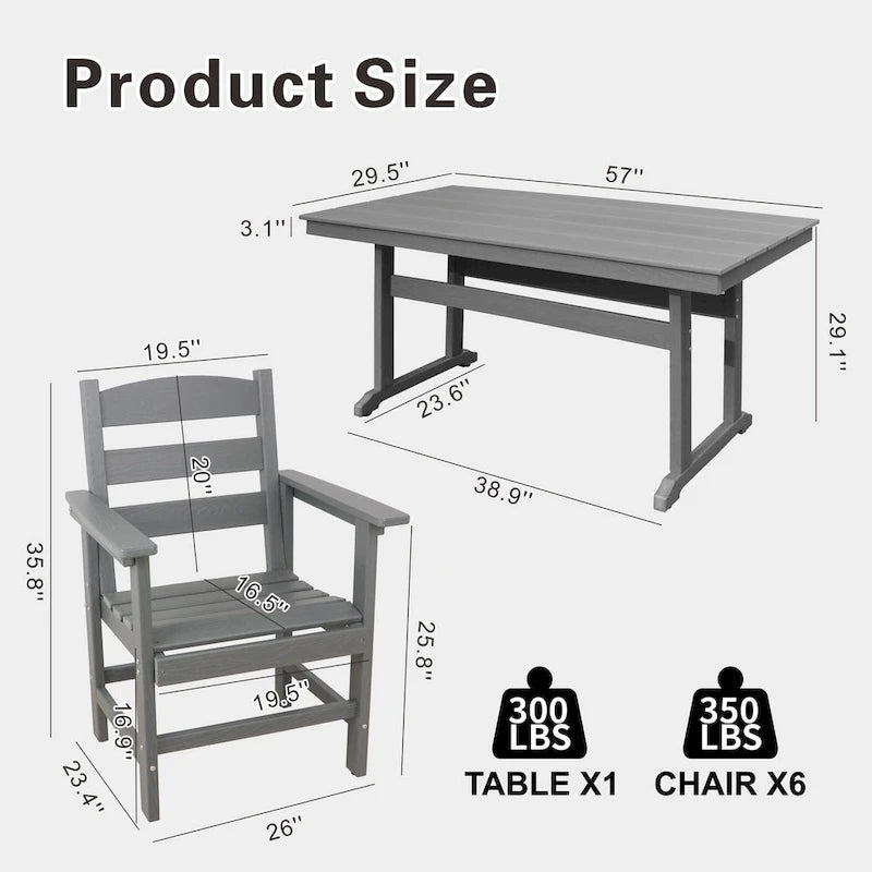 Ensemble de salle à manger d'extérieur 7 pièces, mobilier de jardin pour terrasse résistant aux intempéries avec 6 chaises, ensemble table et chaises de jardin d'extérieur