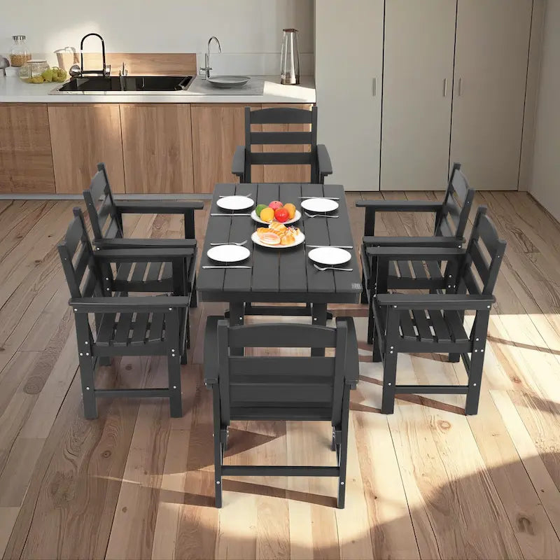 Ensemble de salle à manger d'extérieur 7 pièces, mobilier de jardin pour terrasse résistant aux intempéries avec 6 chaises, ensemble table et chaises de jardin d'extérieur