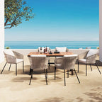 Ensemble de salle à manger de patio 7 pièces, mobilier d'extérieur avec table à manger et 6 chaises, plateau de table en bois d'acacia, cadre en métal beige