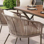Ensemble de salle à manger de patio 7 pièces, mobilier d'extérieur avec table à manger et 6 chaises, plateau de table en bois d'acacia, cadre en métal beige