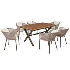 Ensemble de salle à manger de patio 7 pièces, mobilier d'extérieur avec table à manger et 6 chaises, plateau de table en bois d'acacia, cadre en métal beige