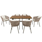 Ensemble de salle à manger de patio 7 pièces, mobilier d'extérieur avec table à manger et 6 chaises, plateau de table en bois d'acacia, cadre en métal beige