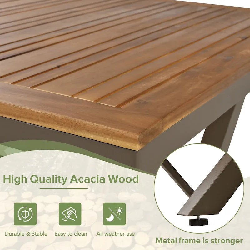 Ensemble de salle à manger de patio 7 pièces, mobilier d'extérieur avec table à manger et 6 chaises, plateau de table en bois d'acacia, cadre en métal beige