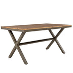 Ensemble de salle à manger de patio 7 pièces, mobilier d'extérieur avec table à manger et 6 chaises, plateau de table en bois d'acacia, cadre en métal beige