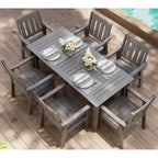 WINSOON Ensemble de salle à manger d'extérieur 7 pièces en HIPS toutes saisons avec trou pour parasol et cadre en aluminium, 1 table et 6 chaises