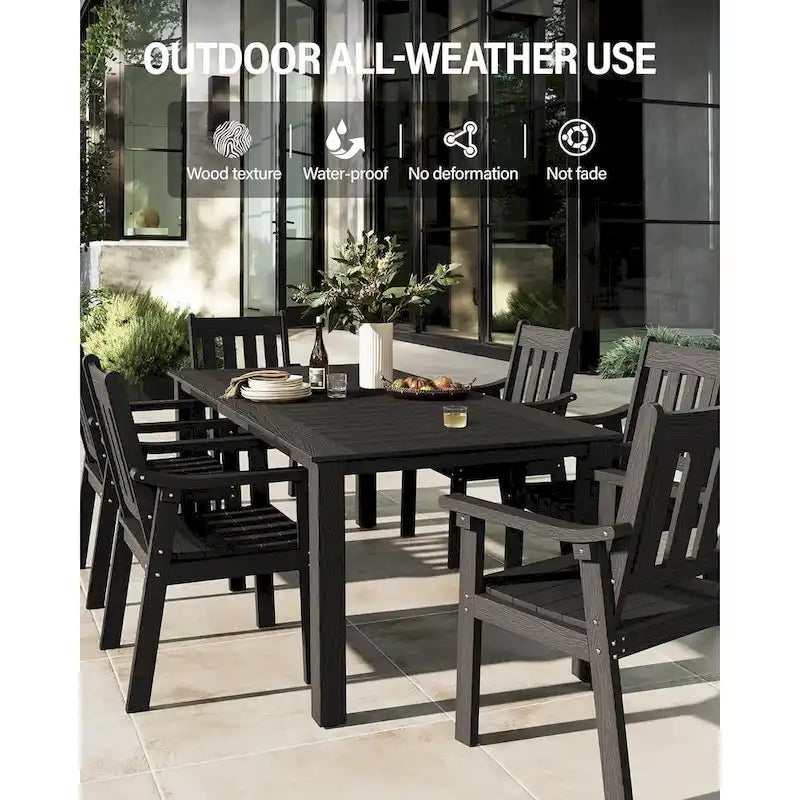 WINSOON Ensemble de salle à manger d'extérieur 7 pièces en HIPS toutes saisons avec trou pour parasol et cadre en aluminium, 1 table et 6 chaises