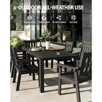 WINSOON Ensemble de salle à manger d'extérieur 7 pièces en HIPS toutes saisons avec trou pour parasol et cadre en aluminium, 1 table et 6 chaises