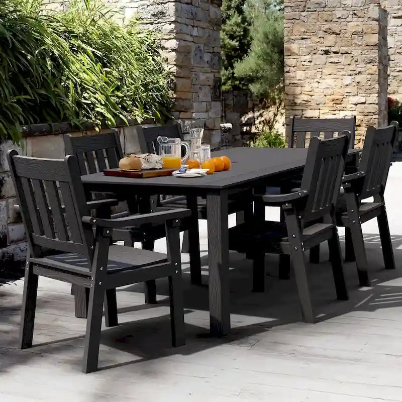 WINSOON Ensemble de salle à manger d'extérieur 7 pièces en HIPS toutes saisons avec trou pour parasol et cadre en aluminium, 1 table et 6 chaises
