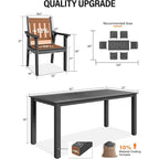 WINSOON Ensemble de salle à manger d'extérieur 7 pièces en HIPS toutes saisons avec trou pour parasol et cadre en aluminium, 1 table et 6 chaises