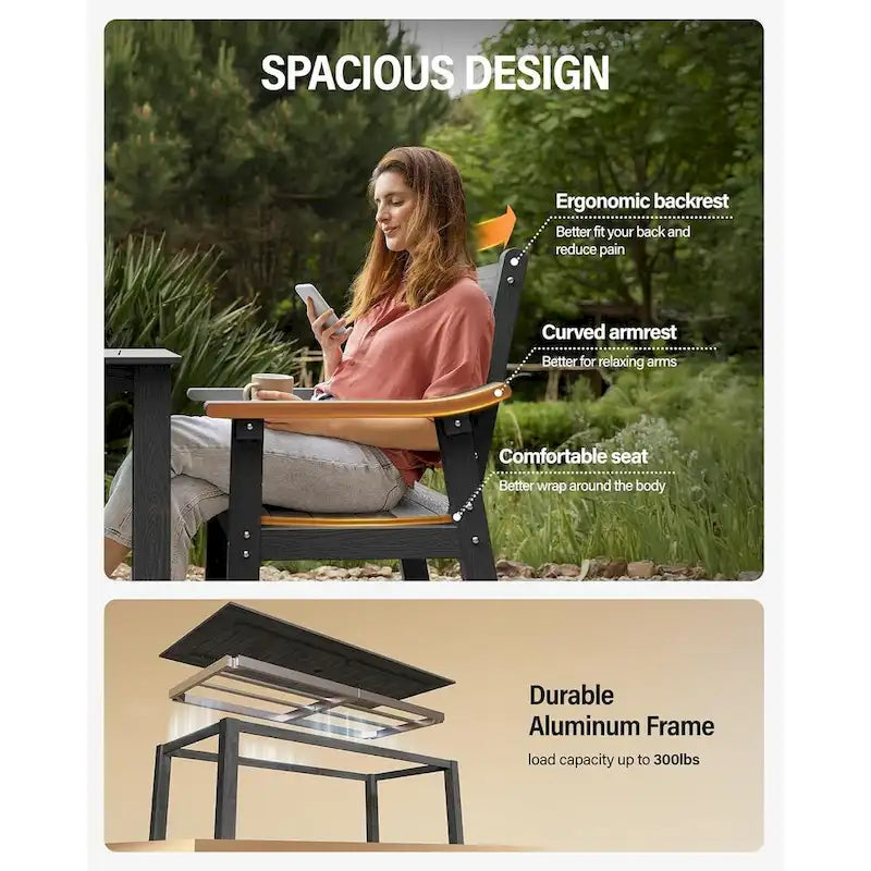 WINSOON Ensemble de salle à manger d'extérieur 7 pièces en HIPS toutes saisons avec trou pour parasol et cadre en aluminium, 1 table et 6 chaises