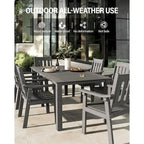 WINSOON Ensemble de salle à manger d'extérieur 7 pièces en HIPS toutes saisons avec trou pour parasol et cadre en aluminium, 1 table et 6 chaises