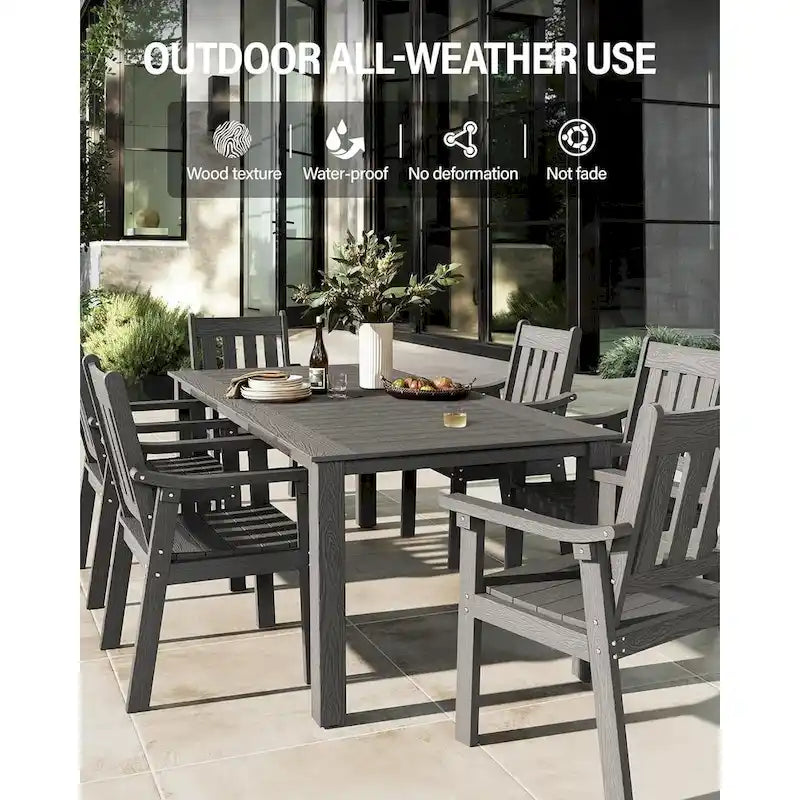 WINSOON Ensemble de salle à manger d'extérieur 7 pièces en HIPS toutes saisons avec trou pour parasol et cadre en aluminium, 1 table et 6 chaises