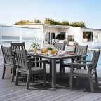 WINSOON Ensemble de salle à manger d'extérieur 7 pièces en HIPS toutes saisons avec trou pour parasol et cadre en aluminium, 1 table et 6 chaises