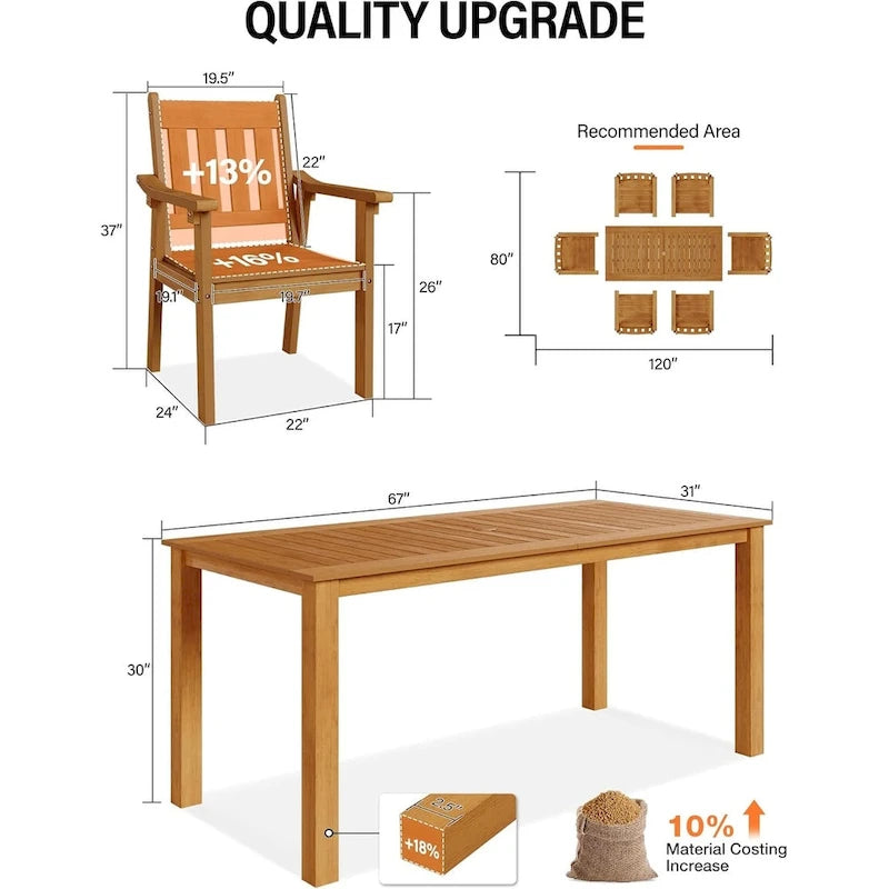 WINSOON Ensemble de salle à manger d'extérieur 7 pièces en HIPS toutes saisons avec trou pour parasol et cadre en aluminium, 1 table et 6 chaises