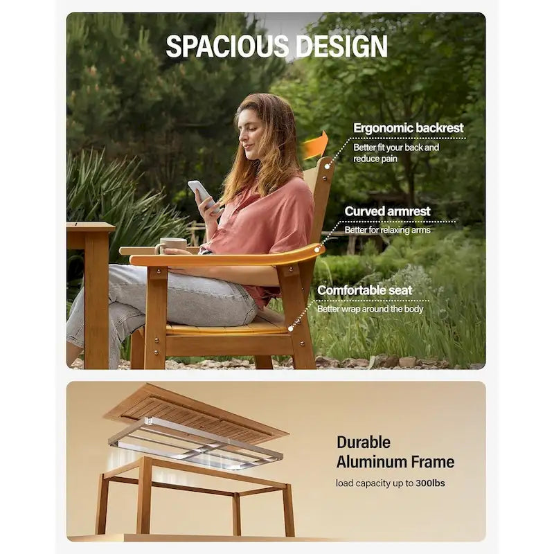 WINSOON Ensemble de salle à manger d'extérieur 7 pièces en HIPS toutes saisons avec trou pour parasol et cadre en aluminium, 1 table et 6 chaises