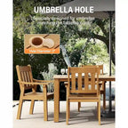 WINSOON Ensemble de salle à manger d'extérieur 7 pièces en HIPS toutes saisons avec trou pour parasol et cadre en aluminium, 1 table et 6 chaises