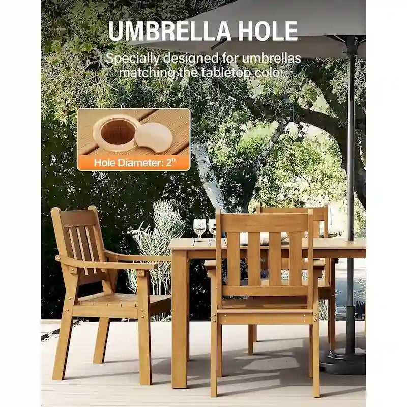 WINSOON Ensemble de salle à manger d'extérieur 7 pièces en HIPS toutes saisons avec trou pour parasol et cadre en aluminium, 1 table et 6 chaises