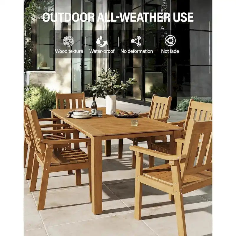 WINSOON Ensemble de salle à manger d'extérieur 7 pièces en HIPS toutes saisons avec trou pour parasol et cadre en aluminium, 1 table et 6 chaises