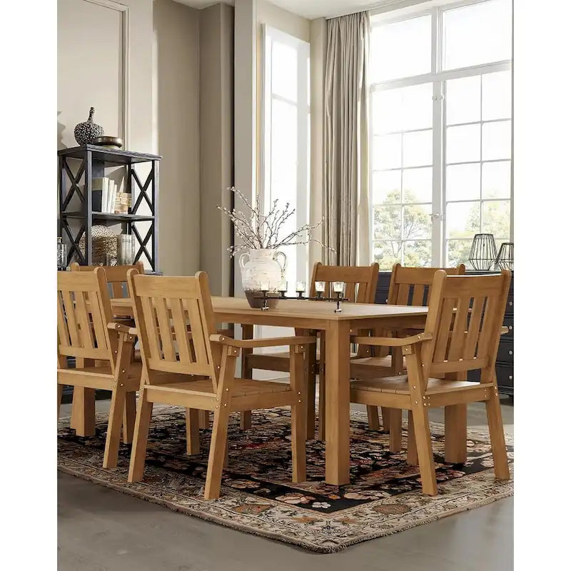 WINSOON Ensemble de salle à manger d'extérieur 7 pièces en HIPS toutes saisons avec trou pour parasol et cadre en aluminium, 1 table et 6 chaises