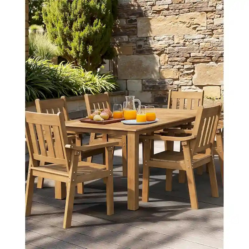 WINSOON Ensemble de salle à manger d'extérieur 7 pièces en HIPS toutes saisons avec trou pour parasol et cadre en aluminium, 1 table et 6 chaises
