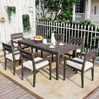 Ensemble de 7 tables et chaises d'extérieur en bois d'acacia pour patio