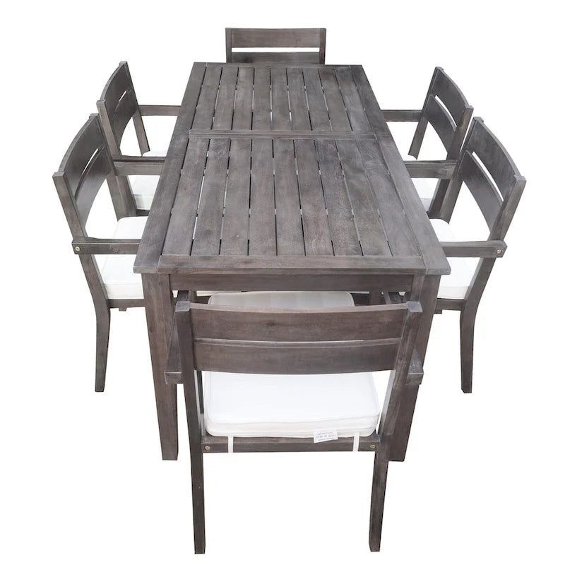 Ensemble de 7 tables et chaises d'extérieur en bois d'acacia pour patio