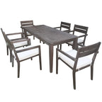 Ensemble de 7 tables et chaises d'extérieur en bois d'acacia pour patio