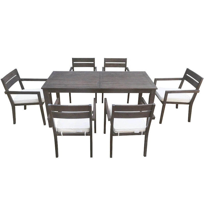 Ensemble de 7 tables et chaises d'extérieur en bois d'acacia pour patio