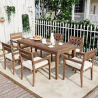 Ensemble de 7 tables et chaises d'extérieur en bois d'acacia pour patio