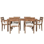 Ensemble de 7 tables et chaises d'extérieur en bois d'acacia pour patio