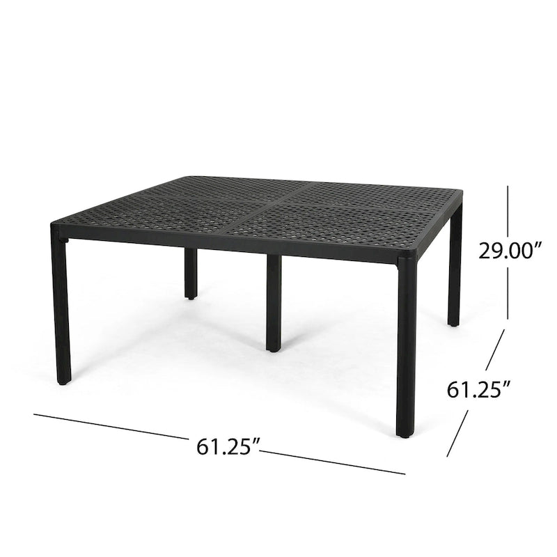 Table à manger d'extérieur moderne en aluminium avec accents tressés