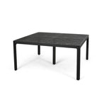 Table à manger d'extérieur moderne en aluminium avec accents tressés