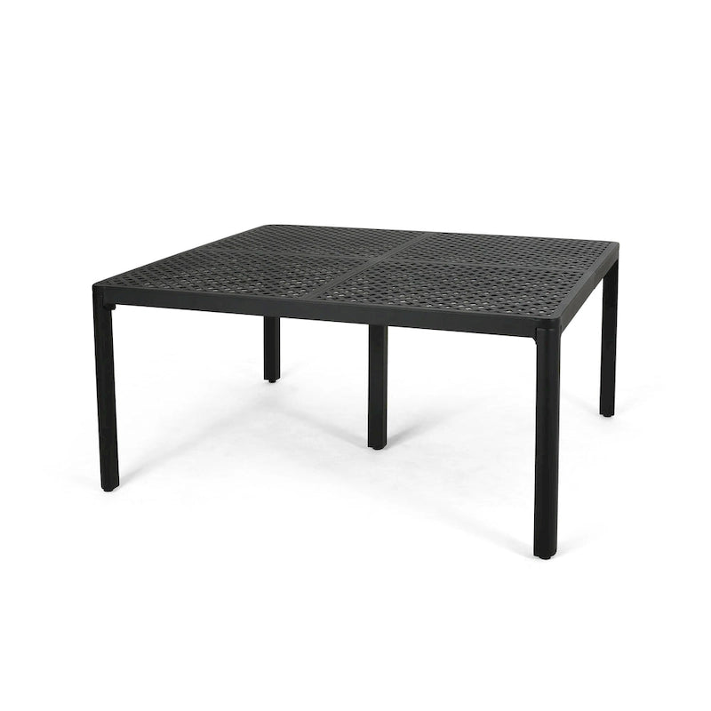 Table à manger d'extérieur moderne en aluminium avec accents tressés