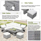 Canapé d'angle d'extérieur en rotin avec table réglable et fauteuils inclinables