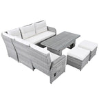 Canapé d'angle d'extérieur en rotin avec table réglable et fauteuils inclinables