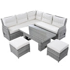 Canapé d'angle d'extérieur en rotin avec table réglable et fauteuils inclinables